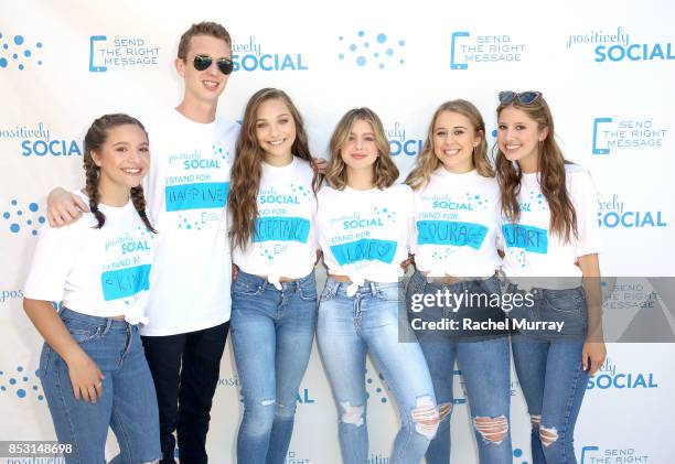 Founder Mackenzie Ziegler, Jack Buckingham, Maddie Ziegler, Lilia Buckingham, Lily Block, and Charlotte Block attend the Positively Social launch...