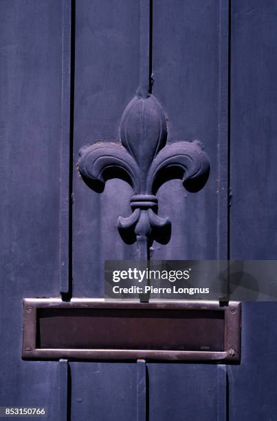 details of a door with "fleur de lys" (symbol of the king of france) in the french quarter of new orleans, louisiana, usa - new orleans architecture stock pictures, royalty-free photos & images