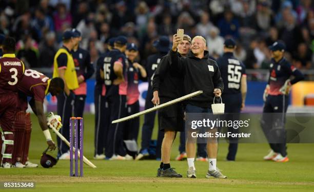 Groundstaff take a cheeky selfie during the 3rd Royal London One Day International between England and West Indies at The Brightside Ground on...