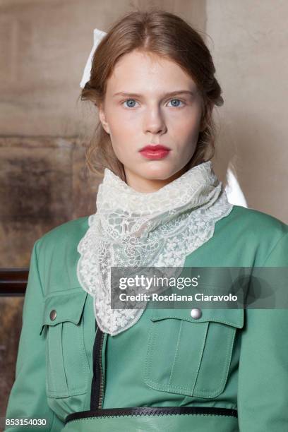 Estelle Nehring is seen backstage ahead of the Philosophy By Lorenzo Serafini show during Milan Fashion Week Spring/Summer 2018 on September 23, 2017...