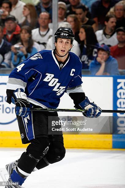 Vincent Lecavalier of the Tampa Bay Lightning skates against the Pittsburgh Penguins at the St. Pete Times Forum on March 3, 2009 in Tampa, Florida.