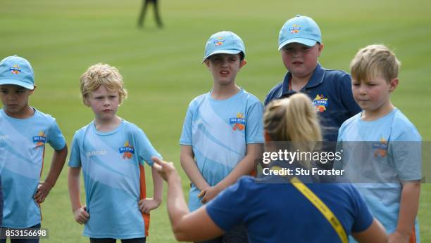 Children take part in ECB All Stars cricket during the 3rd Royal London One Day International between England and West Indies at The Brightside...