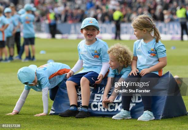 Children take part in ECB All Stars cricket during the 3rd Royal London One Day International between England and West Indies at The Brightside...