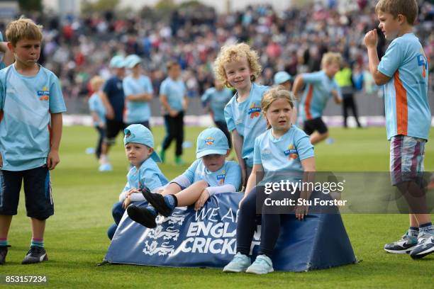 Children take part in ECB All Stars cricket during the 3rd Royal London One Day International between England and West Indies at The Brightside...