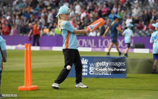 Children take part in ECB All Stars cricket during the 3rd Royal London One Day International between England and West Indies at The Brightside...