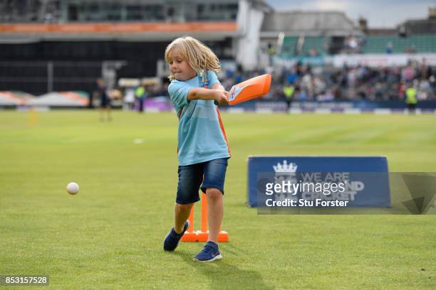 Children take part in ECB All Stars cricket during the 3rd Royal London One Day International between England and West Indies at The Brightside...