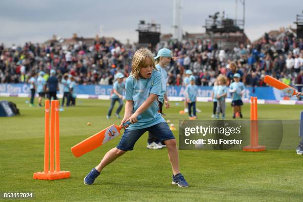 Children take part in ECB All Stars cricket during the 3rd Royal London One Day International between England and West Indies at The Brightside...