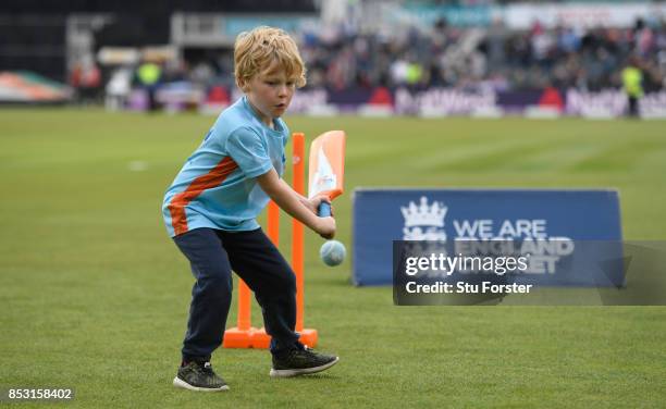 Children take part in ECB All Stars cricket during the 3rd Royal London One Day International between England and West Indies at The Brightside...