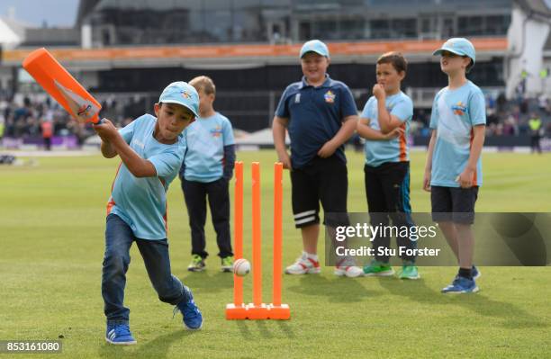 Children take part in ECB All Stars cricket during the 3rd Royal London One Day International between England and West Indies at The Brightside...