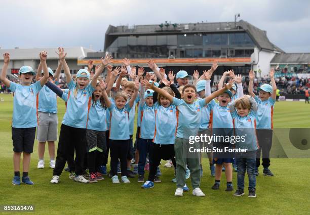 Children take part in ECB All Stars cricket during the 3rd Royal London One Day International between England and West Indies at The Brightside...