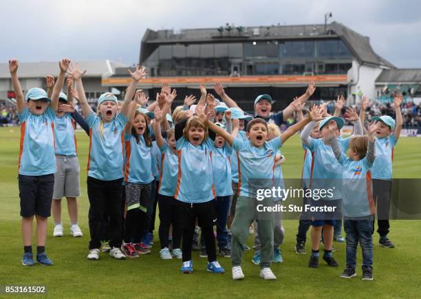 Children take part in ECB All Stars cricket during the 3rd Royal London One Day International between England and West Indies at The Brightside...