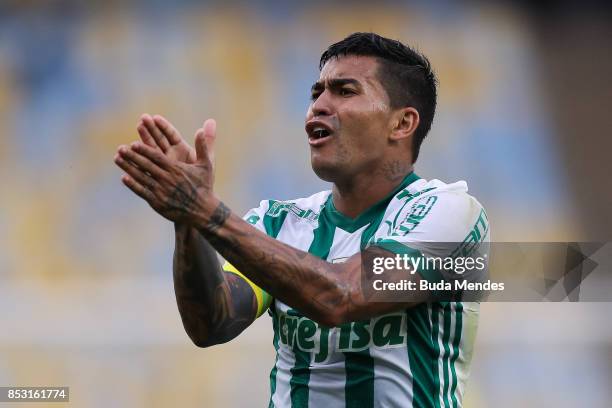 Dudu of Palmeiras gestures during a match between Fluminense and Palmeiras as part of Brasileirao Series A 2017 at Maracana Stadium on September 24,...