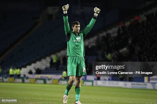 Sheffield Wednesday's Damian Martinez celebrates the opening goal during the Sky Bet Championship match at Hillsborough, Sheffield.