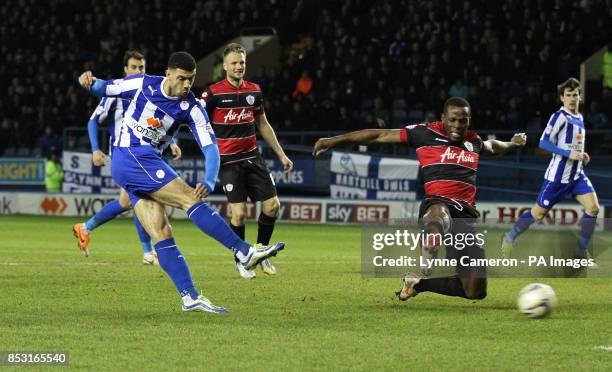 Sheffield Wednesday's Leon Best scoring during the Sky Bet Championship match at Hillsborough, Sheffield.