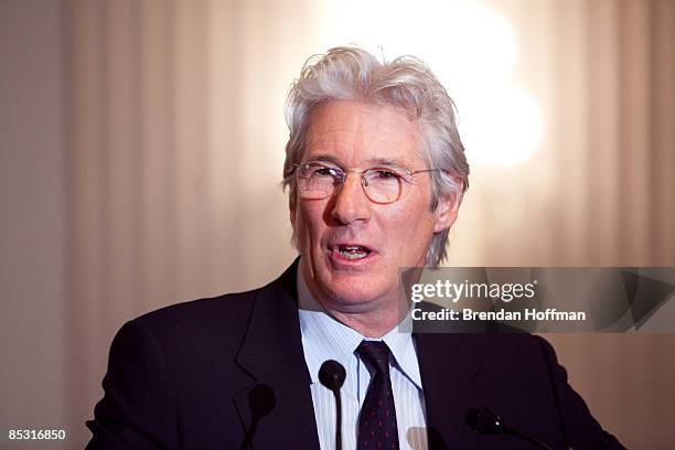 Actor Richard Gere speaks at an event advocating for greater freedoms in Tibet on March 9, 2009 in Washington, DC. This month marks the 50th...
