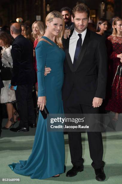 Michelle Hunziker and Tomaso Trussardi attend the Green Carpet Fashion Awards Italia 2017 during Milan Fashion Week Spring/Summer 2018 on September...