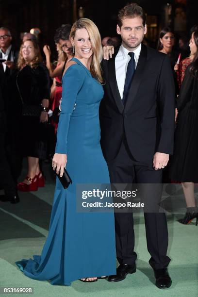 Michelle Hunziker and Tomaso Trussardi attend the Green Carpet Fashion Awards Italia 2017 during Milan Fashion Week Spring/Summer 2018 on September...