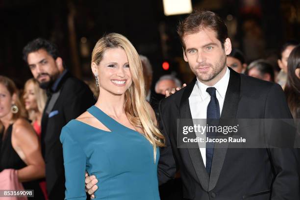 Michelle Hunziker and Tomaso Trussardi attend the Green Carpet Fashion Awards Italia 2017 during Milan Fashion Week Spring/Summer 2018 on September...