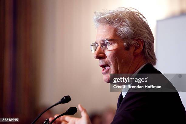 Actor Richard Gere speaks at an event advocating for greater freedoms in Tibet on March 9, 2009 in Washington, DC. This month marks the 50th...