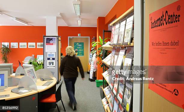 Woman enters the internet information center at a Federal Work Agency on March 9, 2009 in Berlin, Germany. A recent report by the European Commission...