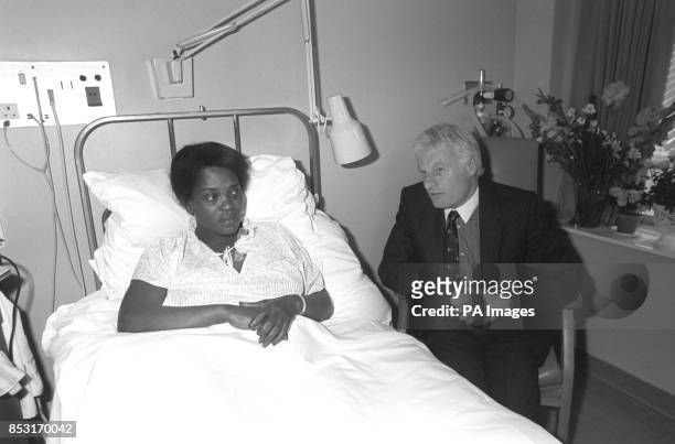 Assistant Chief Constable of West Yorkshire John Domaille at the bedside of Cherry Groce in St Thomas' Hospital, London, who he visited for the first...