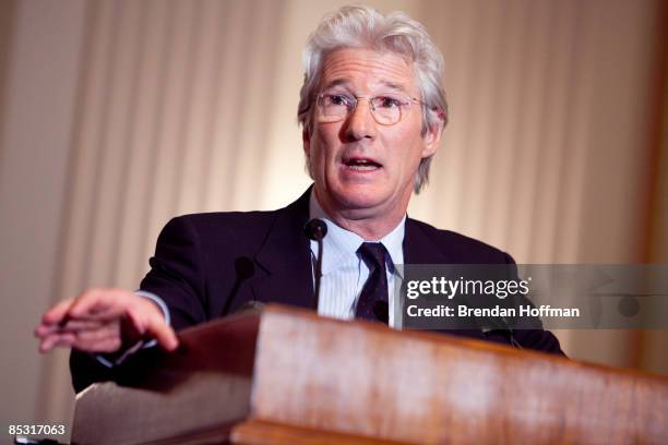 Actor Richard Gere speaks at an event advocating for greater freedoms in Tibet on March 9, 2009 in Washington, DC. This month marks the 50th...