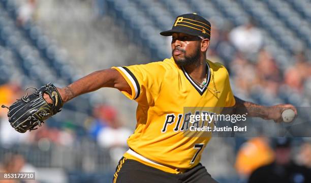 Felipe Rivero of the Pittsburgh Pirates delivers a pitch in the ninth inning during the game against the St. Louis Cardinals at PNC Park on September...