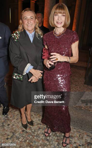 Miuccia Prada and Anna Wintour attend a private dinner hosted by Livia Firth following the Green Carpet Fashion Awards, Italia, at Palazzo Marino on...
