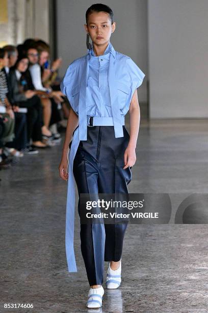 Model walks the runway at the Gabriele Colangelo Ready to Wear Spring/Summer 2018 fashion show during Milan Fashion Week Spring/Summer 2018 on...