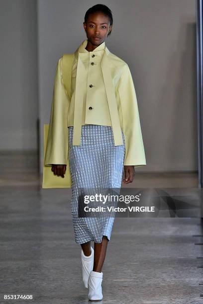 Model walks the runway at the Gabriele Colangelo Ready to Wear Spring/Summer 2018 fashion show during Milan Fashion Week Spring/Summer 2018 on...