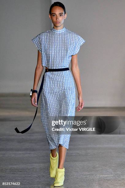 Model walks the runway at the Gabriele Colangelo Ready to Wear Spring/Summer 2018 fashion show during Milan Fashion Week Spring/Summer 2018 on...