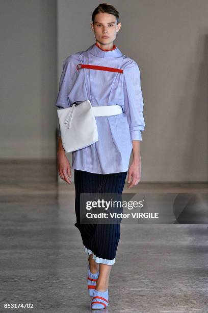 Model walks the runway at the Gabriele Colangelo Ready to Wear Spring/Summer 2018 fashion show during Milan Fashion Week Spring/Summer 2018 on...