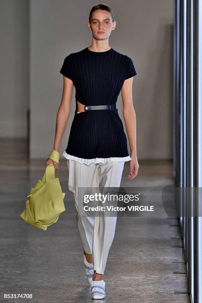 Model walks the runway at the Gabriele Colangelo Ready to Wear Spring/Summer 2018 fashion show during Milan Fashion Week Spring/Summer 2018 on...