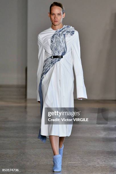 Model walks the runway at the Gabriele Colangelo Ready to Wear Spring/Summer 2018 fashion show during Milan Fashion Week Spring/Summer 2018 on...