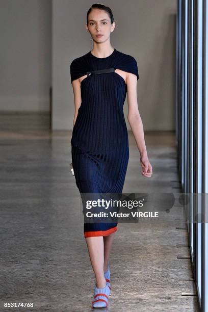 Model walks the runway at the Gabriele Colangelo Ready to Wear Spring/Summer 2018 fashion show during Milan Fashion Week Spring/Summer 2018 on...