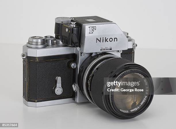 Japanese-made Nikon F "Photomic" 35mm film SLR camera with a Nikkor 43mm to 86mm f3.5 zoom lens is seen in this 2009 Healdsburg, California, studio...