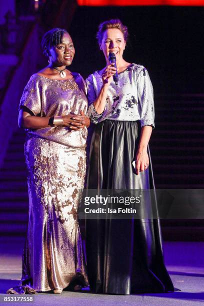 Auma Obama, halfsister of former US president Barack Obama and Luxembourgian presenter Desiree Nosbusch during the Minx Fashion Night in favour of...