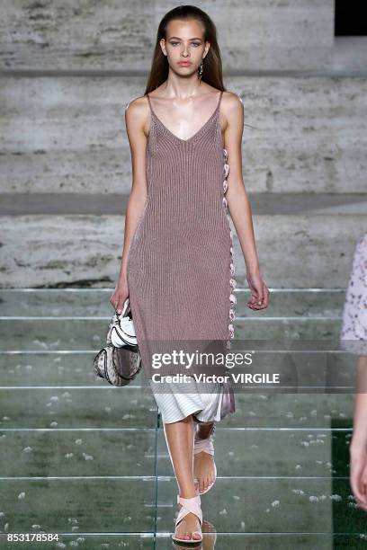 Model walks the runway at the Salvatore Ferragamo Ready to Wear Spring/Summer 2018 fashion show during Milan Fashion Week Spring/Summer 2018 on...