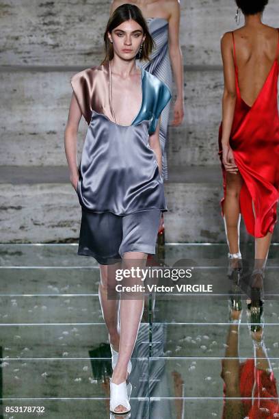 Model walks the runway at the Salvatore Ferragamo Ready to Wear Spring/Summer 2018 fashion show during Milan Fashion Week Spring/Summer 2018 on...