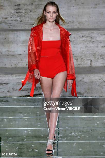 Model walks the runway at the Salvatore Ferragamo Ready to Wear Spring/Summer 2018 fashion show during Milan Fashion Week Spring/Summer 2018 on...