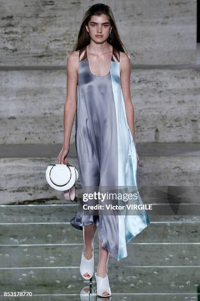 Model walks the runway at the Salvatore Ferragamo Ready to Wear Spring/Summer 2018 fashion show during Milan Fashion Week Spring/Summer 2018 on...