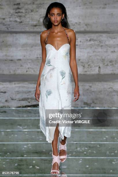 Model walks the runway at the Salvatore Ferragamo Ready to Wear Spring/Summer 2018 fashion show during Milan Fashion Week Spring/Summer 2018 on...