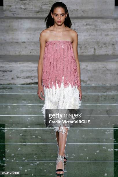 Model walks the runway at the Salvatore Ferragamo Ready to Wear Spring/Summer 2018 fashion show during Milan Fashion Week Spring/Summer 2018 on...