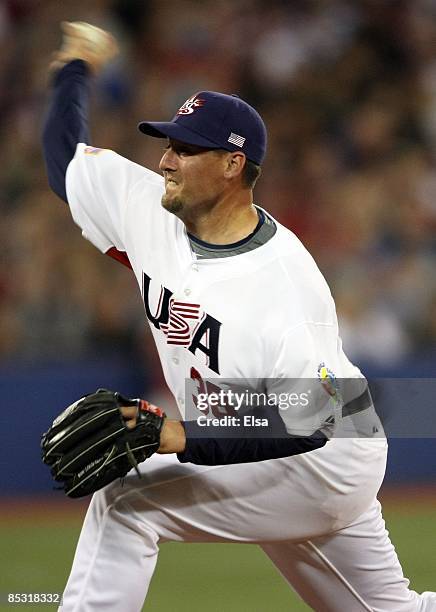 Joel Hanrahan of the USA delivers a pitch during the 2009 World Baseball Classic Pool C match on March 7, 2009 at the Rogers Center in Toronto,...