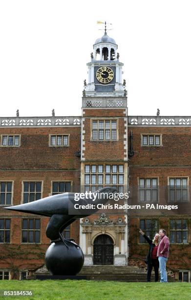 Bronze sculpture of a Peregrine Falcon weighing 1.5 tonnes and standing 3 metres tall at Hatfield house in Hertfordshire, as the showpiece of a new...