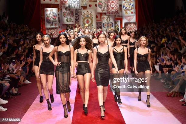 Models walk the runway finale at the Dolce & Gabbana Spring Summer 2018 fashion show during Milan Fashion Week on September 24, 2017 in Milan, Italy.