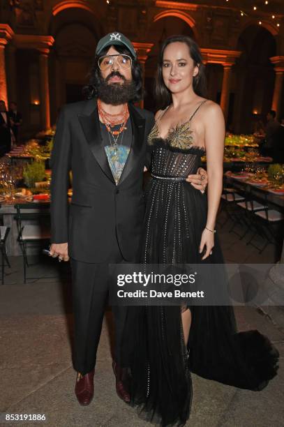 Alessandro Michele, Gucci Creative Director, and Dakota Johnson attend a private dinner hosted by Livia Firth following the Green Carpet Fashion...