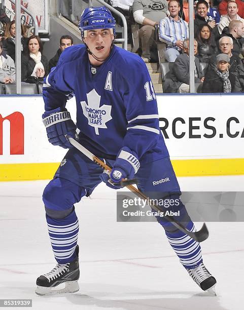 Tomas Kaberle of the Toronto Maple Leafs skates during game action against the New Jersey Devils March 3, 2009 at the Air Canada Centre in Toronto,...