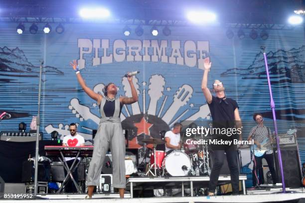 Noelle Scaggs and Michael Fitzpatrick of Fitz and the Tantrums perform during Pilgrimage Music & Cultural Festival on September 24, 2017 in Franklin,...