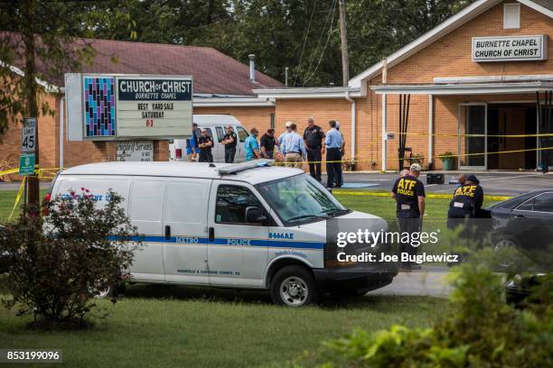 Law enforcement continues their investigation around the Burnette Chapel Church of Christ on September 24, 2017 in Antioch, Tennessee. One person was...